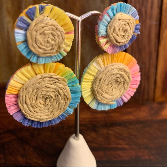 Colorful Raffia and Twine Lightweight Post Earrings - Picture 2 of 7